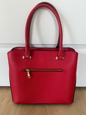 Red Structured Tote Bag with Zip Pocket - Women
